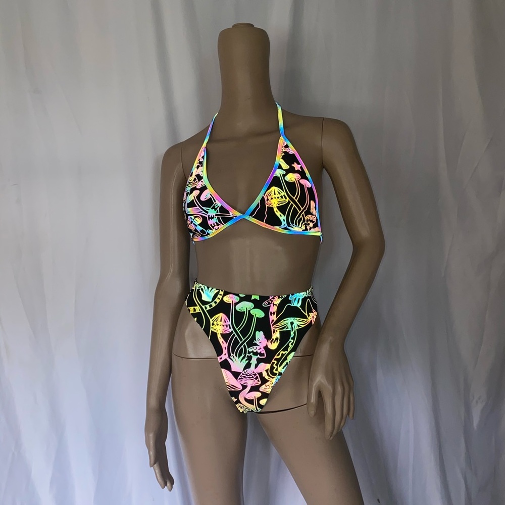 Two piece Rainbow and Reflective mushroom set